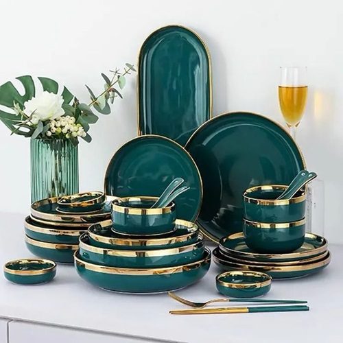 Ceramic Dinner Plates Dinnerware Set Dishes Luxury Green Food Tableware Set _ eBay